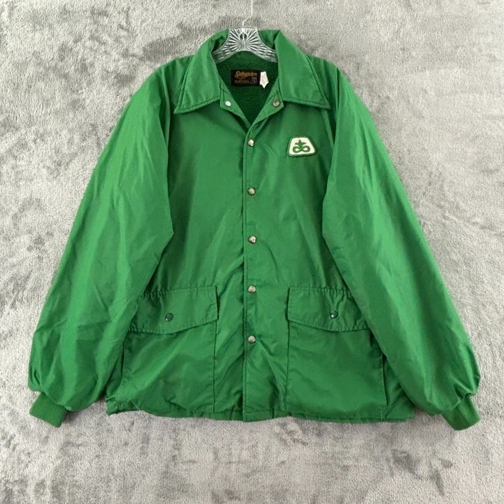 Vintage Swingster Pioneer Sherpa Lined Snap Jacket Mens L Green Nylon Pockets